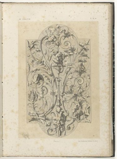 Satyr mask and leafy vines extending into animal heads