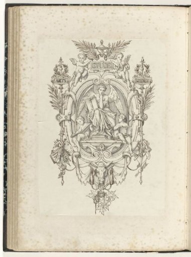 Cartouche with Winged Woman and Two Reading Children