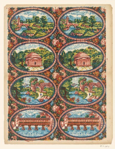 Sheet with Bands of Four Landscapes
