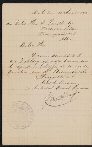 Letter to Cornelis Smith