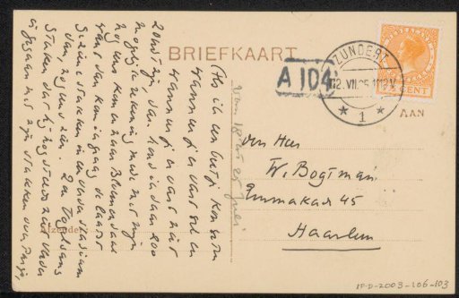 Postcard to Willem Bogtman