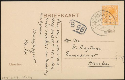 Postcard to Willem Bogtman