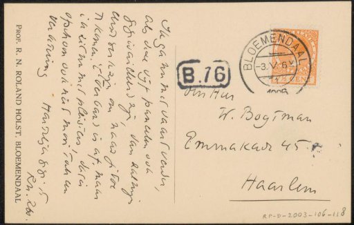 Postcard to Willem Bogtman