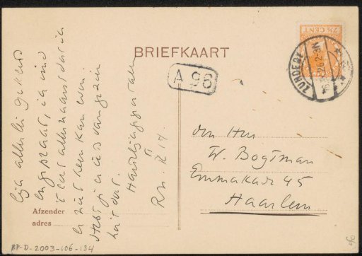 Postcard to Willem Bogtman