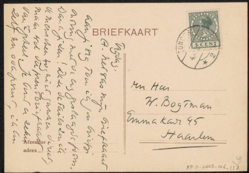 Postcard to Willem Bogtman