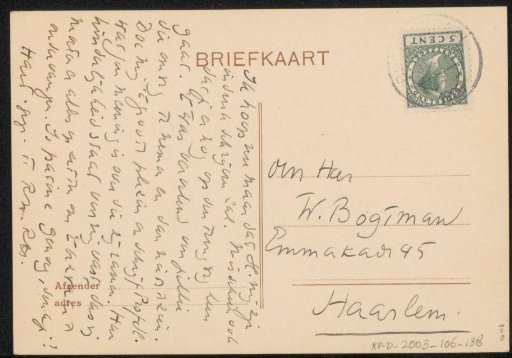 Postcard to Willem Bogtman
