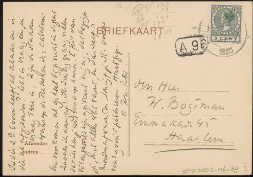 Postcard to Willem Bogtman