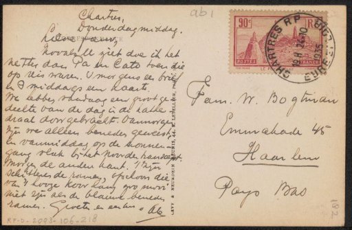 Postcard to the Willem Bogtman family