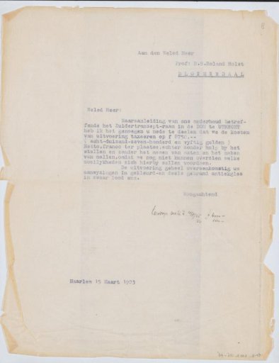Letter to Richard Roland Holst