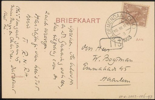 Letter card to Willem Bogtman