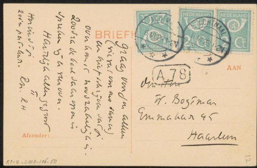 Postcard to Willem Bogtman
