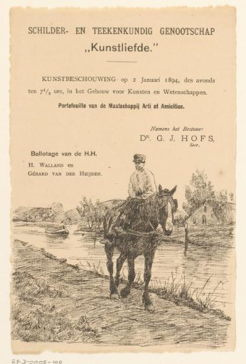 Invitation of the Painter and Drawing Society "Kunstliefde" for an art viewing, 2 January 1894