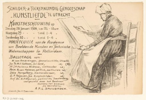 Invitation of the Painter and Drawing Society "Kunstliefde" for an art viewing, 28-30 January 1908