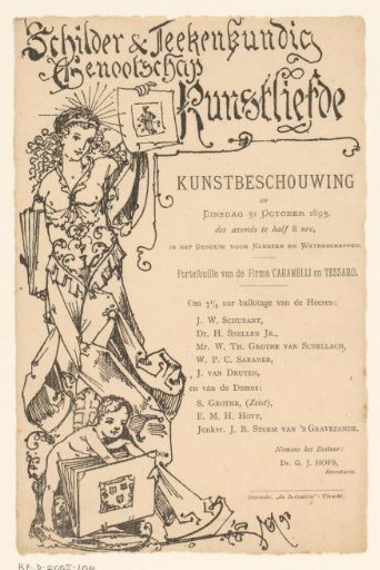 Invitation of the Painter and Drawing Society "Kunstliefde" for an art viewing, 31 October 1893