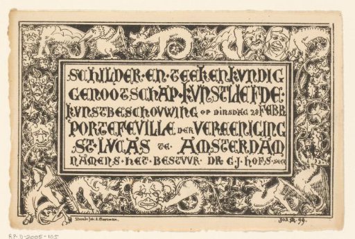Invitation of the Painter and Drawing Society "Kunstliefde" for an art viewing, 28 February 1899
