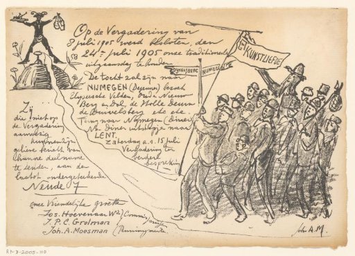 Invitation for a meeting on 15 July of the Painter and Drawing Society "Kunstliefde" regarding the planned excursion to Nijmegen on 24 July 1905