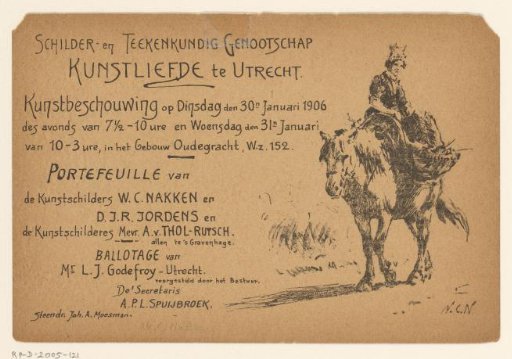 Invitation of the Painter and Drawing Society "Kunstliefde" for an art viewing, 30 January 1906