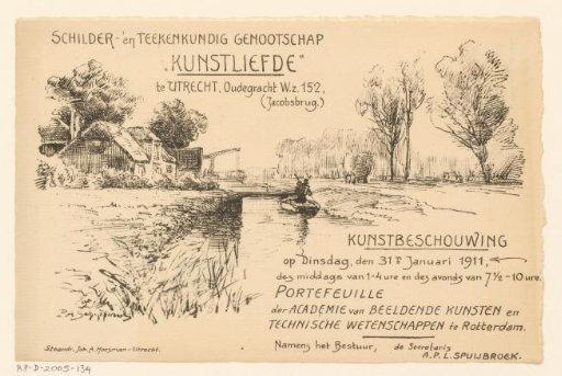 Invitation of the Painter and Drawing Society "Kunstliefde" for an art viewing, 31 January 1911