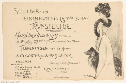 Invitation of the Painter and Drawing Society "Kunstliefde" for an art viewing, 29 October 1901