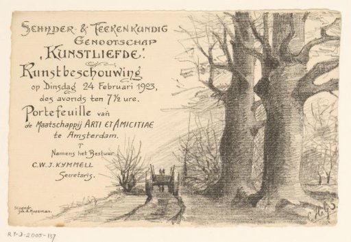 Invitation of the Painter and Drawing Society "Kunstliefde" for an art viewing, 24 February 1903