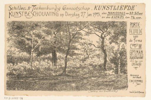 Invitation of the Painter and Drawing Society "Kunstliefde" for an art viewing, 27 January 1903