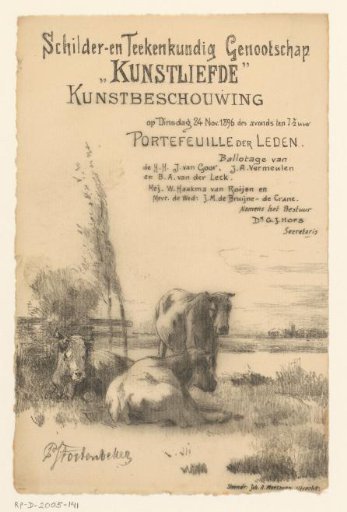 Invitation of the Painter and Drawing Society "Kunstliefde" for an art viewing, 24 November 1896