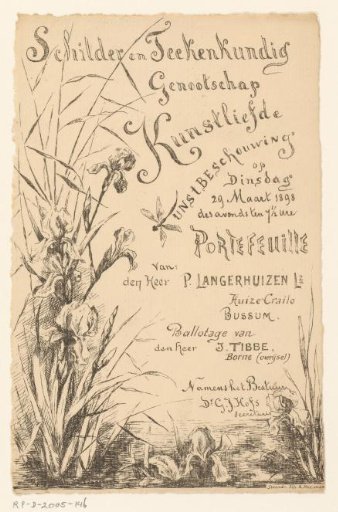 Invitation of the Painter and Drawing Society "Kunstliefde" for an art viewing, 29 March 1898