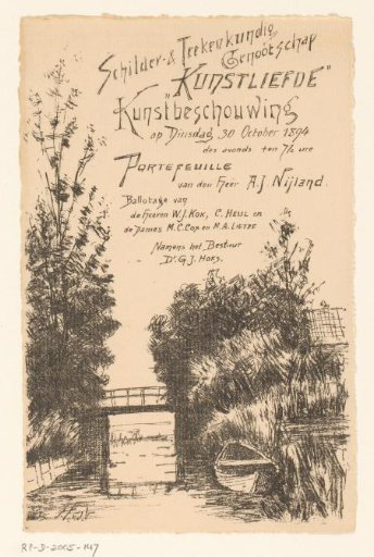 Invitation of the Painter and Drawing Society "Kunstliefde" for an art viewing, 30 October 1894