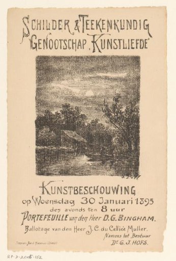 Invitation of the Painter and Drawing Society "Kunstliefde" for an art viewing, 30 January 1895