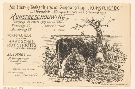 Invitation of the Painters' and Draftsmen's Society "Kunstliefde" for an art viewing, 23-25 March 1909
