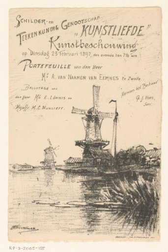 Invitation of the Painter and Drawing Society "Kunstliefde" for an art viewing, 23 February 1897