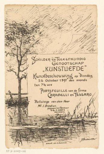 Invitation of the Painter and Drawing Society "Kunstliefde" for an art viewing, 26 October 1897