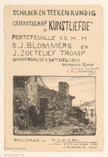 Invitation of the Painter and Drawing Society "Kunstliefde" for an art viewing, 24 December 1900