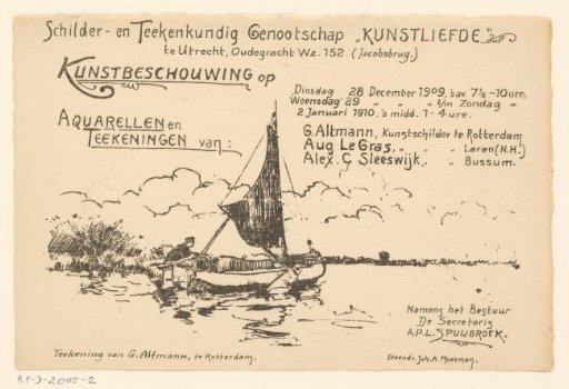 Invitation of the Painter and Drawing Society "Kunstliefde" for an art viewing, 28 December 1909 - 2 January 1910