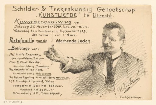 Invitation of the Painter and Drawing Society "Kunstliefde" for an art viewing, 30 November - 2 December 1909
