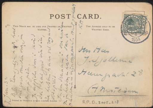 Postcard to Joop Sjollema