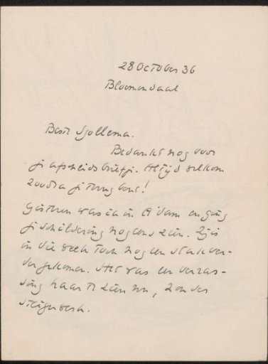 Letter to Joop Sjollema