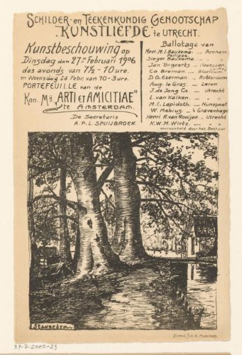Invitation of the Painter and Drawing Society "Kunstliefde" for an art viewing, 27 February 1906