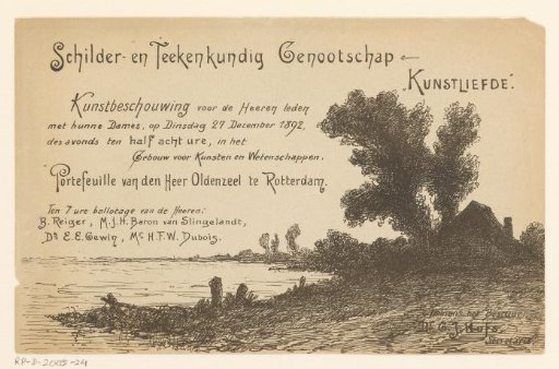 Invitation of the Painter and Drawing Society "Kunstliefde" for an art viewing, 27 December 1892