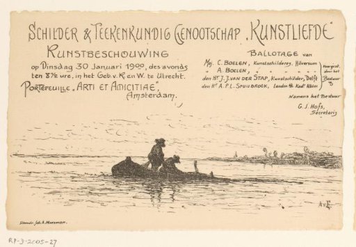 Invitation of the Painter and Drawing Society "Kunstliefde" for an art viewing, 30 January 1900