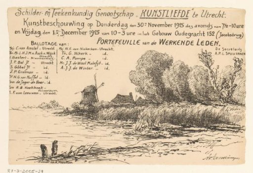 Invitation of the Painter and Drawing Society "Kunstliefde" for an art viewing, 1 December 1905