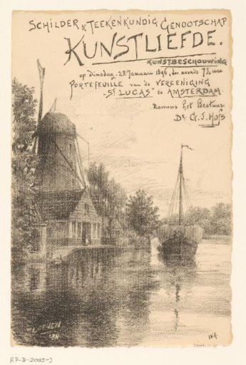 Invitation of the Painter and Drawing Society "Kunstliefde" for an art viewing, 28 January 1896