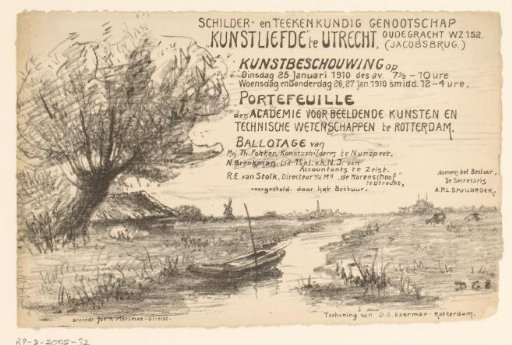 Invitation of the Painter and Drawing Society "Kunstliefde" for an art viewing, 25-27 January 1910