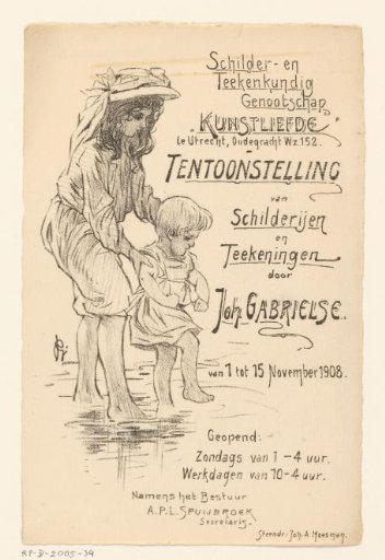 Invitation of the Painters' and Draftsmen's Society "Kunstliefde" for an exhibition of the work of Johan Gabriëlse, 1-15 November 1908
