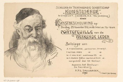 Invitation of the Painter and Drawing Society "Kunstliefde" for an art viewing, 29 November 1910
