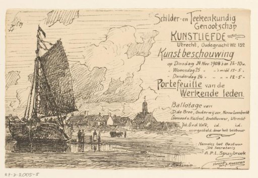 Invitation of the Painters' and Draftsmen's Society "Kunstliefde" for an art viewing, 24-26 November 1908