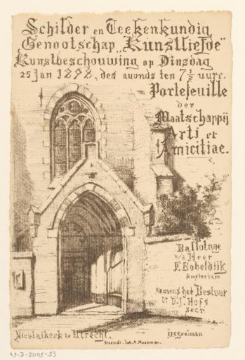 Invitation of the Painter and Drawing Society "Kunstliefde" for an art viewing, 25 January 1898