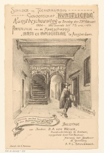 Invitation of the Painter and Drawing Society "Kunstliefde" for an art viewing, 23 February 1904