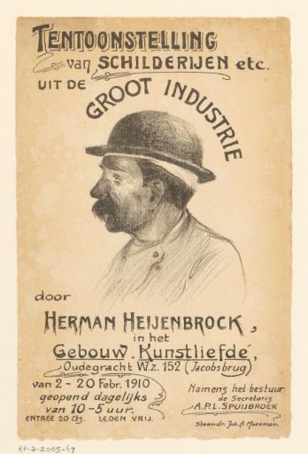 Invitation of the Painter and Drawing Society "Kunstliefde" for an exhibition of paintings etc. from the 'Groot Industrie' by Herman Heijenbrock, 2-20 February 1910
