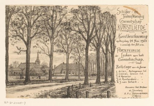 Invitation of the Painter and Drawing Society "Kunstliefde" for an art viewing, 24 November 1903